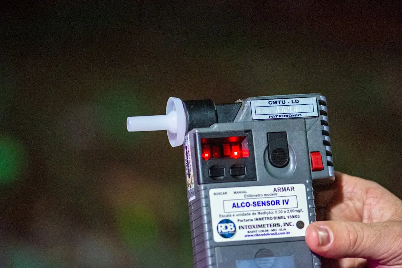 Close-up of a breathalyzer device commonly used during field sobriety tests in Aiken