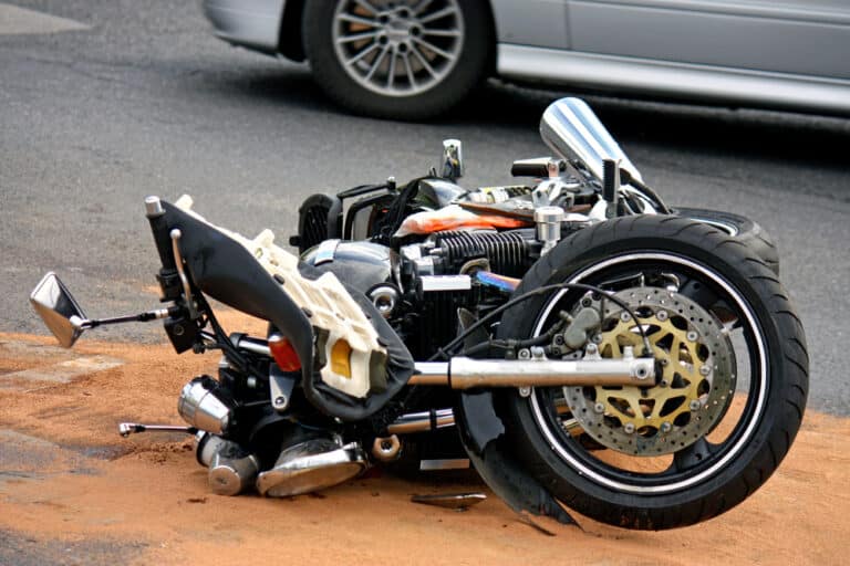 Crashed motorcycle lying on the road after a motorcycle accident in Aiken