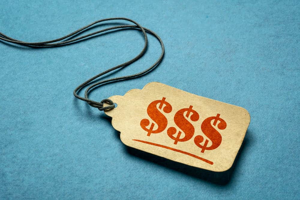 Image is of a price tag displaying dollar symbols, concept of an Aiken shoplifting lawyer addressing cases where merchandise value affects criminal allegations.