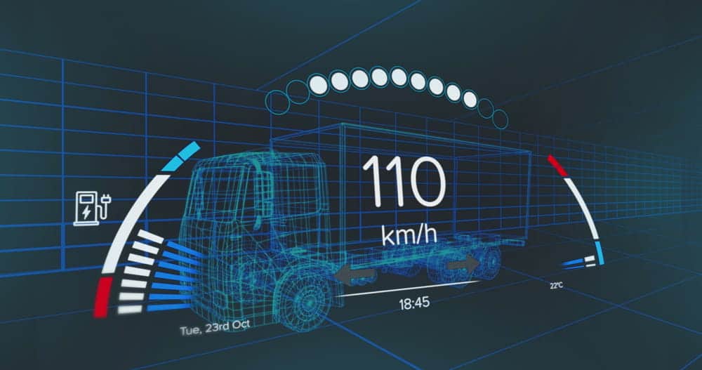 Image is of a digital commercial truck telematics display showing vehicle data, concept of evidence used after a truck accident in Aiken insurance investigation.